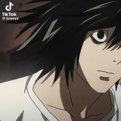 an anime character with black hair and big eyes looking at the camera while wearing a white shirt