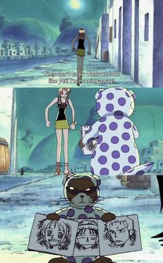 an anime scene with the caption that reads, there are two people standing in front of