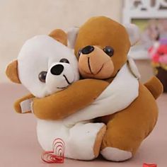 there is a stuffed bear hugging another teddy bear