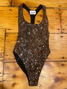 Vintage sequin stretch glam leopard  bodysuit designed by Jeanette kastenberg size p/s Leopard Aesthetic Vintage, Stretch Leopard Print Bodysuit For Night Out, Fitted Leopard Print Bodysuit For Party, Fitted Sequins Bodysuit Glamorous Style, Fitted Sequin Bodysuit For Glamorous Look, Glamorous Fitted Bodysuit With Sequins, Glamorous Fitted Sequin Bodysuit, Summer Party Leopard Print Bodysuit, Stretch Sequin Bodysuit For Party