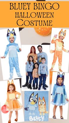 bluey bingo halloween costume for kids with pictures of the characters and their costumes