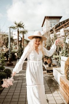 Out In Nature, Boho Bride, Engagement Shoot, White Maxi Dresses, Trim Detail, Textured Fabric, Balloon Sleeves, Engagement Shoots, In Nature