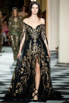 Zuhair Murad Couture, فستان سهرة, Fairytale Dress, Zuhair Murad, Black Gown, Gold Embroidery, Fantasy Dress, Blackbird