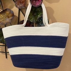 New With Tag. Color Is Navy Blue And Cream. Giveaway Bags, Rope Bags, Fendi Tote, Mesh Tote Bag, Burlap Tote, Victoria Secret Tote Bags, Marc Jacobs Tote, Vegan Leather Tote, Gucci Tote