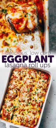 an eggplant lasagna roll - ups in a casserole dish