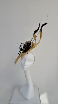 Dramatic yellow hatinator yellow and black fascinator | Etsy Elegant Black Headpiece With Tall Crown, Gold Party Headpiece With Short Brim, Yellow Fascinator For Royal Ascot Races, Yellow Fascinator For Formal Royal Ascot, Yellow Fascinator For Royal Ascot Evening, Adjustable Yellow Headpieces For Races, Yellow Evening Fascinator For Royal Ascot, Elegant Yellow Headpiece For Royal Ascot, Yellow Costume Hats And Headpieces For Evening