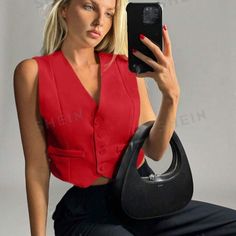 Super Cute And Stylish Ships In 5-10 Business Days Trendy Fitted Sleeveless Vest, Fitted Vest For Office Spring Season, Fitted Sleeveless Trendy Vest, Fitted Sleeveless Office Vest, Fitted Office Vest For Spring, Fitted Vest For Fall, Red Fitted Trendy Vest, Trendy Red Fitted Vest, Trendy Fitted Red Vest