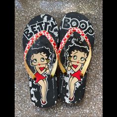 Betty Boop Flip Flop Sandals. They Are Still Brand New, I’ve Only Wore Them Once. Fun Black Flip Flops For Beach, Fun Black Flip Flops For Vacation, Fun Black Flip Flops For Summer, Fun Black Sandals For Vacation, Lady Diana, Betty Boop, Flip Flop, Flip Flop Sandals, Women's Shoes Sandals