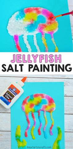 jellyfish salt painting is an easy and fun art project for kids to do on the beach