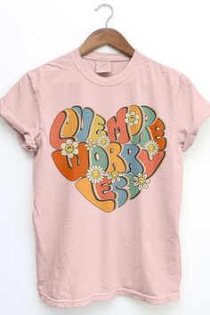 Love More Worry Less, Retro Vintage Wash Heavy Weighted Unisex Graphic Top.Heart, Love, Daisy, Smiley, Retro, Hippie,Our vintage Heavy Weighted tee COMFORT COLOR is perfect for a Vintage Garment Dye look. It is made with ring-spun cotton and features a vintage wash, giving it a streetwear vibe. Thanks to our garment-dyeing process, each piece has a unique vintage look, but please keep in mind that there may be slight color variations between garments due to the nature of the pigment dye.6.1 oz / Love More Worry Less, Pants Gift, Sweater Hat, Worry Less, Love More, Graphic Top, Graphic Tops, Comfort Color, Dyeing Process