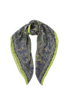 Indulge in the ethereal charm of this extra-large square scarf, with paisley design printed on gossamer-light sheer silk chiffon. You can style this versatile piece as either a scarf or a shawl, making it a perfect addition to your wardrobe. Extra large size: Approx. 55" x 55". The perfect size for wearing as a shawl as well as a scarf. 100% silk chiffon: A luxurious, gossamer-light fabric known for its sheer, delicate texture and graceful drape. Its natural breathability and gentle movement enh Bohemian Silk Scarf With Paisley Print, Elegant Silk Scarves With Paisley Print, Elegant Silk Scarf With Paisley Print, Elegant Paisley Print Silk Shawl, Bohemian Silk Square Scarf, Green Bohemian Scarves With Paisley Print, Gentle Movement, Large Silk Scarf, Light Silk