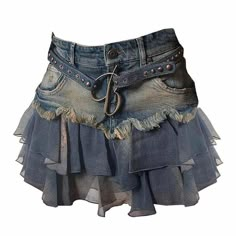 Y2K Aesthetic Denim Skirt with Chic Ruffles Streetwear Fashion Baggy, E Girl Clothes, American Streetwear, Jeans Custom, Fashion Baggy, Short Jean Skirt, 일본 패션, Body Skirt, Gown Pattern