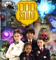 the poster for odd squad shows three children in school uniforms and one is wearing glasses