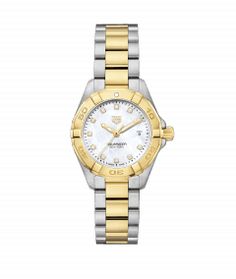 Tag Heuer Women, Heuer Autavia, Tag Heuer Aquaracer, Swiss Army Watches, Tag Heuer Watch, 18k Gold Bracelet, Diamond Quartz, Seiko Watches, Two Tone Watch