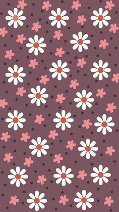 a pattern with white and pink flowers on a purple background, which has polka dots