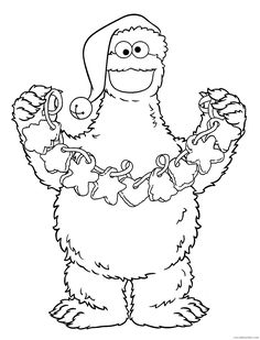 the sesame character from sesame's christmas movie coloring page with santa hat and gloves