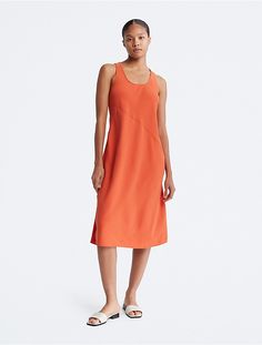 Tech Knit V-Neck Midi Dress | Calvin Klein® USA Midi Tank Dress, V Neck Midi Dress, Calvin Klein Woman, Silhouette Machine, Dress Clothes For Women, Tank Dress, Midi Length, Scoop Neck, Calvin Klein