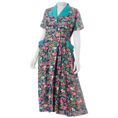 1950S Pink & Blue Floral Cotton Wrap House Dress XL With Pockets! Vintage Blue Dresses With Pockets, Blue Vintage Dresses With Pockets, Spain Wardrobe, 50s Housewife Dress, Granny Chic Fashion, 1920s Day Dress, Housewife Dress, Dottie Angel, 1940's Fashion