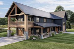 this is an artist's rendering of a house in the country style with large porches