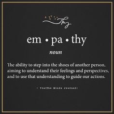 the words em pa - thy are written in black and gold on a black background