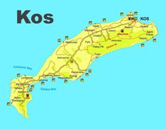 a map of kos with the names and cities