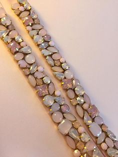 Blush Pale Pink Skinny Scattered Crystal and Rose Opal Satin | Etsy Beaded Bridal Sash, Embroidery Belt, Frock Fashion, Lace Accessories, Handmade Embroidery Designs