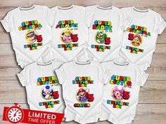 Featuring Super Mario, the iconic video game character, it showcases his adventures with a bold and colorful graphic. These Super Mario family matching birthday shirts are a delightful way to celebrate the special day of the birthday boy while emphasizing the unity and love within the family. Each shirt captures the essence of the Super Mario universe while adding a personal touch for each family member, making the birthday celebration even more memorable. ♡Check the proportions on the t-shirt size chart before purchase. The measurements given are correct. On ETSY, we sell the highest-quality t-shirts. We aspire to provide the greatest possible shopping experience for all of our customers. Many of our clients order t-shirts from us to wear after using the t-shirt they bought for their spec Mario Birthday Shirt Family, Mario Birthday Shirt Boys, Super Mario Birthday Shirt, Kids Birthday Shirt, Super Mario Bros Party, Matching Birthday Shirts, Birthday Squad Shirts, Birthday Boy Shirt, Super Mario Birthday Party