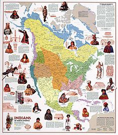 an illustrated map of the united states with native people and nationalitiess in different colors