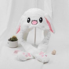 Cute Bunny Plush Hat with Moving Ears Cute Bunny Plush, Plush Hat, Bunny Plush, Winter Colors, Pink Gray, Cute Bunny, San Valentino, Pink Grey, Pikachu