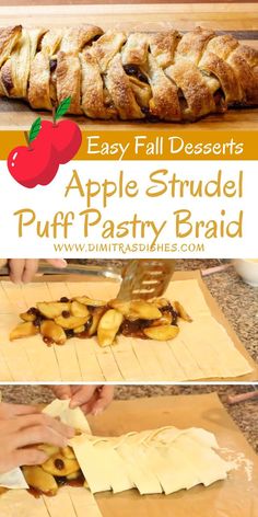 an apple strudel puff pastry braid is being made