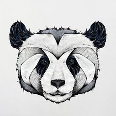 a panda bear's head with black and white details