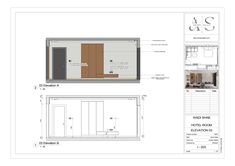 an architectural drawing shows the interior and exterior of a small house, with measurements for each room