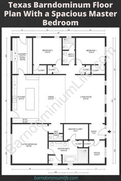 the texas barndoming floor plan with a space for bedroom and living room in it