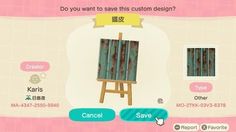 an animal crossing game screen with the words do you want to save this custom design?