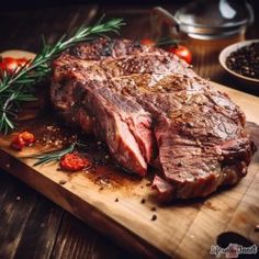 the steak is ready to be cooked on the cutting board