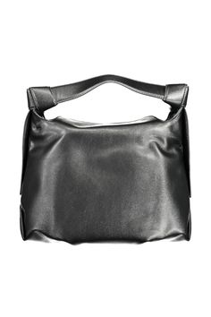 Make a sleek addition to your accessories collection with the latest from Calvin Klein. This handbag encapsulates sophistication with its versatile black design, spiced up with chic contrasting details. Perfect for the eco-conscious fashionista, this piece is crafted from sustainable materials, including 51% recycled polyester and 49% polyethylene. It features a convenient single handle, a detachable shoulder strap for style versatility, and an interior pocket that helps keep your essentials org Sleek Bags With Top Handle And Removable Pouch, Sleek Black Shoulder Bag, Modern Hobo Bag With Pouch Shape For Office, Modern Office Hobo Bag, Sleek Black Bag With Detachable Strap, Sleek Black Shoulder Bag With Removable Pouch, Versatile Evening Bag With Top Handle, Black Bucket Bag With Top Carry Handle For Office, Modern Black Top Handle Box Bag