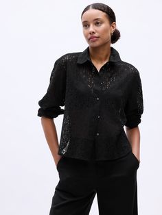 Cropped Floral Lace Shirt | Gap Factory