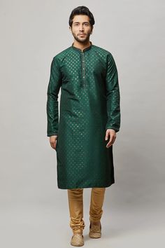 Raw Silk Kurta with gold foil print & placket plus gold churidar Crafted with a collar neckline, full sleeves, and front button closure. Occasion: Can be worn to lighter events like Sangeet, Mehendi, Puja, or a small party WASH CARE INSTRUCTIONS - Please Dry clean only when it is applicable. Slight color variation Raw Silk Kurta, Mens Kurta Pajama, Small Party, Mens Kurta, Indian Kurta, Silk Kurta, Kurta Pajama, Blue Bridal, Gold Foil Print