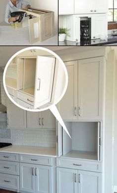 an empty kitchen with white cabinets and drawers on the wall next to a stove top oven