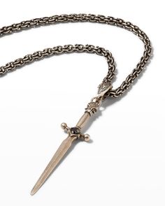 John Varvatos pendant necklace    Approx. 24"L    Distressed sterling silver    Dagger pendant     Single black diamond    Total diamond carat weight: 0.125    Adjustable length    Lobster hinge clasp    Wipe clean    Imported John Varvatos, Diamond Carat, Black Diamond, Neiman Marcus, Top Designers, Tops Designs, Pendant Necklace, Luxury Fashion, Sterling Silver