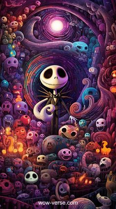 an image of a cartoon character surrounded by many different types of skulls and other things