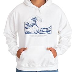 The Great Wave off Kanagawa White Unisex Hoodie. This hooded sweatshirt is made with a thick blend of cotton and polyester. It feels plush, soft and warm, a perfect choice for any cold day.  💚CHOOSING A SIZE Please check the size guide in the listing images carefully and be sure to measure yourself before placing an order. All our items are made to order, and so we are unable to accept returns due to ordering the wrong size. Please note these are unisex sizes, and if you would prefer a more fitted look, please go one size down. 💚OUR TURNAROUND TIME * Each product is made especially for you as soon as you place an order, and our processing time is 2-5 working days. 💚CARE INSTRUCTIONS *Tumble dry: medium *Iron, steam or dry: low heat  *Do not dryclean *Machine wash: cold (max 30C or 90F) Artistic Cotton Hooded Hoodie, Artistic Cotton Hoodie, Artistic Cotton Sweatshirt For Winter, Surfer Clothing, The Great Wave, Great Wave Off Kanagawa, Great Wave, Cold Day, Hooded Sweatshirt