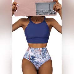 Beach Wear- Halter Top, High Waisted. Bodycon Material That Holds You In All The Right Places, While Giving You That Still Flattering Look. Styles Meets Comfort. Material Is Made Out Of 80% Polyester + 18% Polyamide. Tank Bikinis, High Neck Swimsuits, Solid Color Bikinis, Two Piece Swimwear, Swimsuits High Waisted, High Waist Bottoms, Moda Vintage, Beach Wears, Monokini