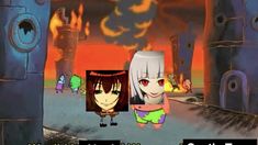 an animated image of two people standing in front of a fire