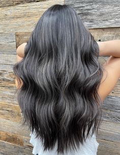 Ash Tones On Dark Hair, Ash Brown Hair With Black Lowlights, Ash And Dark Brown Hair, Ashgreyhair Highlight, How To Hide Greys In Dark Hair, Ash Brown Hair Highlights Brunettes, Grey Dark Brown Hair, Darkest Ash Brown Hair, Dark Brown Hair With Ashy Babylights