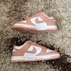 These Are Nike Rose Whisper Dunks. They Are Size 5 Womens And Size 3.5 Mens. They Are Brand New Deadstock Never Worn. They Are Legit As I Provided Many Pictures To Prove That. Nike Rose Whisper, Rose Whisper Dunks, Brown Dunks, Jesus Sandals, Low Dunks, School Shoe, Pink Nike Shoes, Back To School Shoes, Candies Shoes