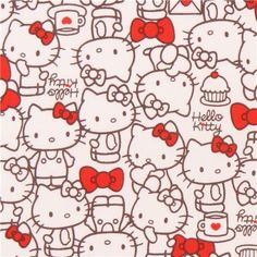 a bunch of hello kitty wallpapers with red bows on them and white background