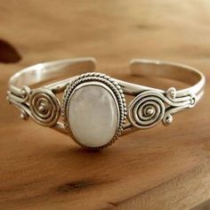 Sterling Silver and Rainbow Moonstone Cuff Bracelet - Morning Magic | NOVICA Morning Magic, Gemstone Bangle, Classic Bracelets, Sterling Silver Bangle, Handmade Bangles, Sterling Silver Cuff Bracelet, Moonstone Jewelry, Sterling Silver Bangles, Silver Bangle