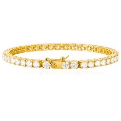 Your new go-to staple for effortless elegance. This crystal gold bracelet can be worn alone as a statement piece or stacked with your other favorite bracelets for a more casual look. Gold Stackable Tennis Bracelet For Everyday Luxury, Gold Cubic Zirconia Stackable Tennis Bracelet, Classic Gold Crystal Bracelet With Jubilee Design, Classic Gold Crystal Bracelet With Jubilee Style, Pearl Veil, Veil Headpiece, Effortless Elegance, Everyday Jewelry, Bracelets And Charms