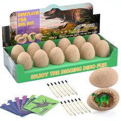 the dinosaur egg kit includes eight eggs and six sticks